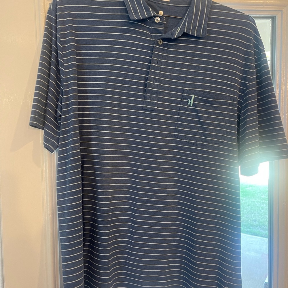 johnnie-O Navy and White Striped Polo Shirt